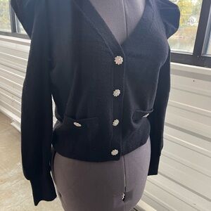 Express Black Cardigan with Floral Buttons